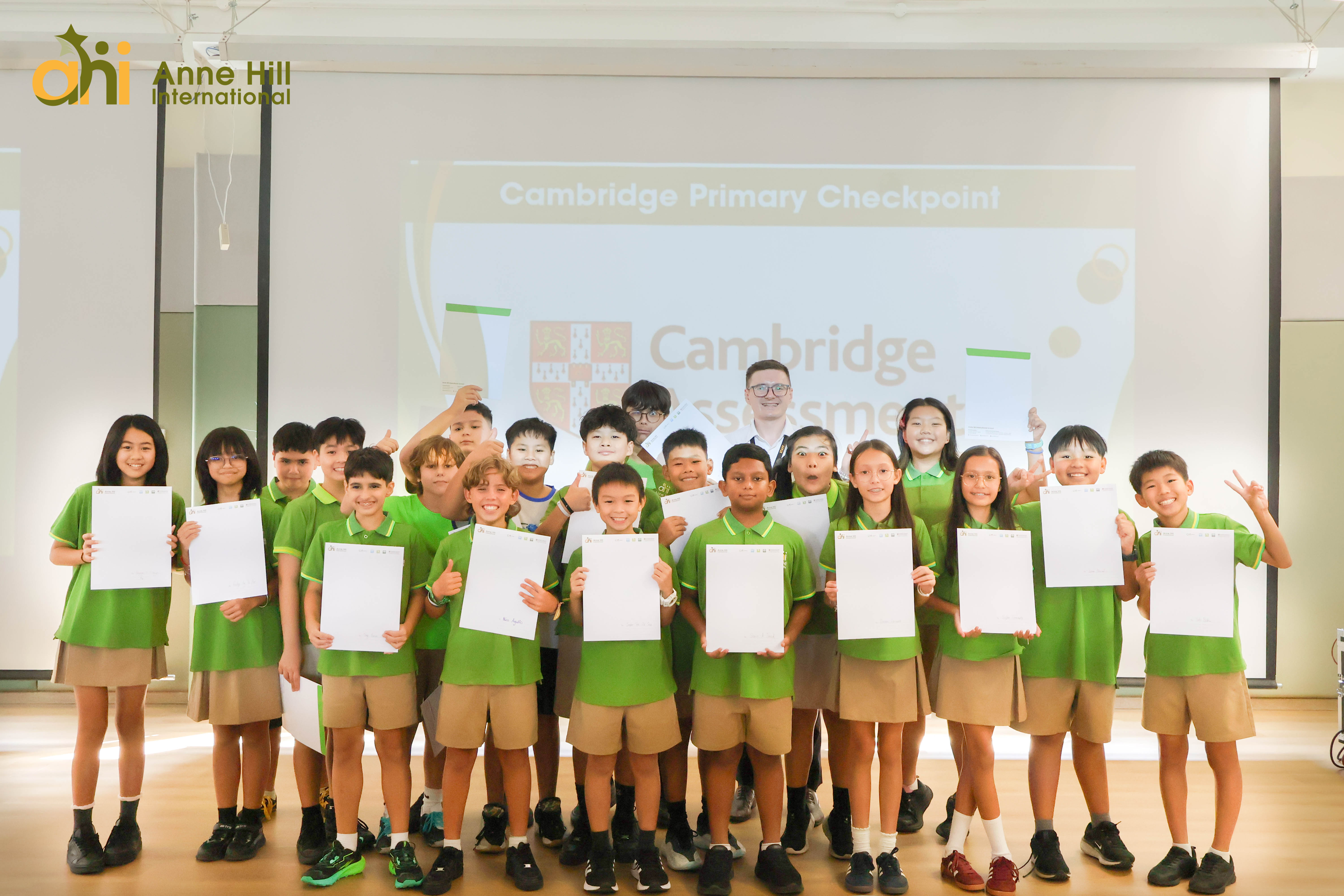 Year 6 Class of 2026 at Anne Hill International School celebrating Cambridge Checkpoint results